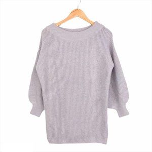 Express Boat Neck Gray Ribbed Chunky Tunic Sweater